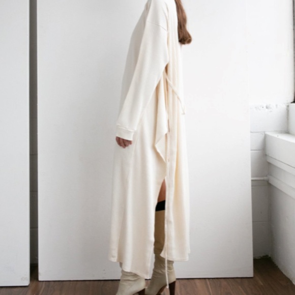 BASERANGE The Shaw Kaftan Wrap Dress Cross Tie Belted Off White Organic Cotton